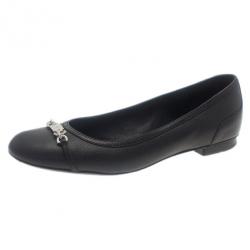 Pre Owned Gucci Black Leather Ballet Flats Size 38