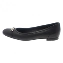 Pre Owned Gucci Black Leather Ballet Flats Size 38