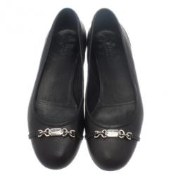 Pre Owned Gucci Black Leather Ballet Flats Size 38