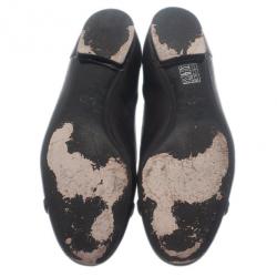 Pre Owned Gucci Black Leather Ballet Flats Size 38