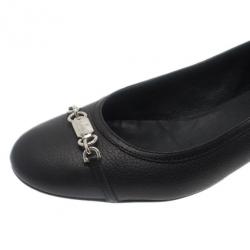 Pre Owned Gucci Black Leather Ballet Flats Size 38