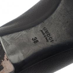 Pre Owned Gucci Black Leather Ballet Flats Size 38