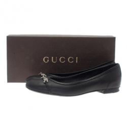 Pre Owned Gucci Black Leather Ballet Flats Size 38
