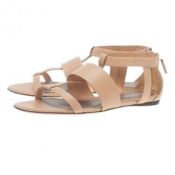 مملوكة مسبقًا Gucci Beige Leather Belle Flat Gladiator Sandals Size 38