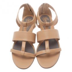 مملوكة مسبقًا Gucci Beige Leather Belle Flat Gladiator Sandals Size 38