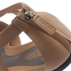 مملوكة مسبقًا Gucci Beige Leather Belle Flat Gladiator Sandals Size 38