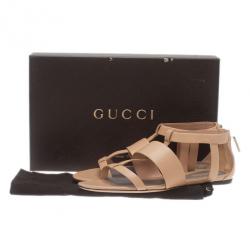 مملوكة مسبقًا Gucci Beige Leather Belle Flat Gladiator Sandals Size 38