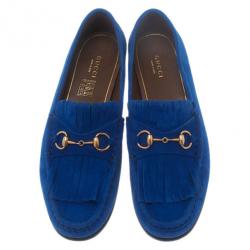 مملوكة مسبقًا حذاء غوتشي جلد سويدي أزرق شراشيب وبدون كعب مقاس 39.5