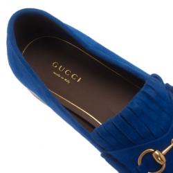 مملوكة مسبقًا حذاء غوتشي جلد سويدي أزرق شراشيب وبدون كعب مقاس 39.5