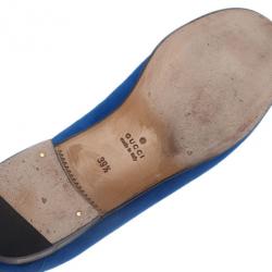 مملوكة مسبقًا حذاء غوتشي جلد سويدي أزرق شراشيب وبدون كعب مقاس 39.5