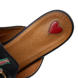 مملوكة مسبقًا Gucci Black Floral Embroidered Leather Princetown Horsebit Flat Mules Size 35.5