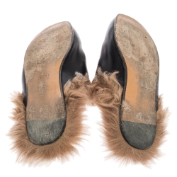 Pre Owned حذاء سلايد غوتشي برينس تاون هورسبيت جلد أسود مطرز نمر وفرو مقاس 41 