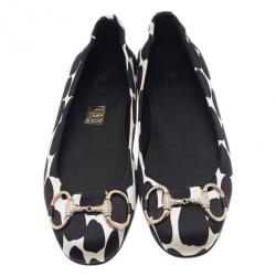 Pre Owned Gucci Polka Dot Satin Crystal Horsebit Ballet Flats Size 36.5