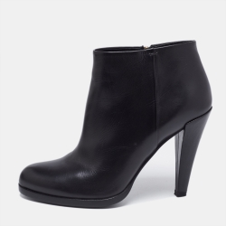 Black Leather Block Heel Ankle Boots