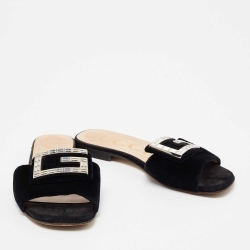 مملوكة مسبقًا صندل غوتشي  قطيفة سوداء حرف جي كريستال مقاس 36