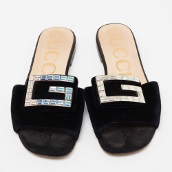 مملوكة مسبقًا صندل غوتشي  قطيفة سوداء حرف جي كريستال مقاس 36