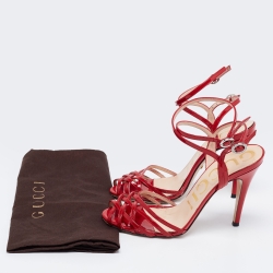 مملوكة مسبقًا Gucci Red Patent Leather Strappy Ankle-Strap Sandals Size 37.5