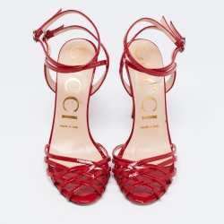 مملوكة مسبقًا Gucci Red Patent Leather Strappy Ankle-Strap Sandals Size 37.5