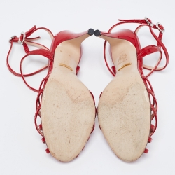 مملوكة مسبقًا Gucci Red Patent Leather Strappy Ankle-Strap Sandals Size 37.5