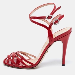 مملوكة مسبقًا Gucci Red Patent Leather Strappy Ankle-Strap Sandals Size 37.5