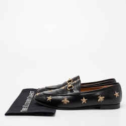 Pre Owned Gucci Black Leather Embroidered Bee Star Horsebit Slip On Loafers Size 40