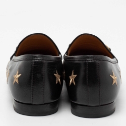 Pre Owned Gucci Black Leather Embroidered Bee Star Horsebit Slip On Loafers Size 40