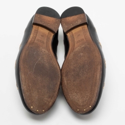 Pre Owned Gucci Black Leather Embroidered Bee Star Horsebit Slip On Loafers Size 40