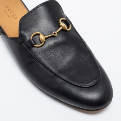 Pre Owned حذاء سلايد غوتشي فلات برنستاون جلد أسود مقاس 37.5