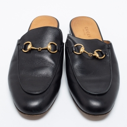 Pre Owned حذاء سلايد غوتشي فلات برنستاون جلد أسود مقاس 37.5