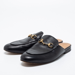 Pre Owned حذاء سلايد غوتشي فلات برنستاون جلد أسود مقاس 37.5