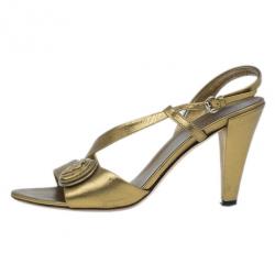 Pre Owned Gucci Bronze Metallic Hysteria Slingback Sandals Size 37