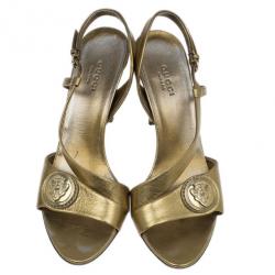Pre Owned Gucci Bronze Metallic Hysteria Slingback Sandals Size 37