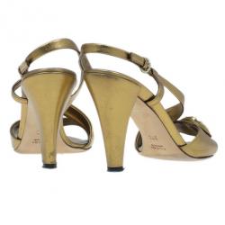 Pre Owned Gucci Bronze Metallic Hysteria Slingback Sandals Size 37
