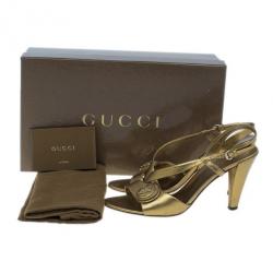 Pre Owned Gucci Bronze Metallic Hysteria Slingback Sandals Size 37