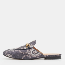 Pre Owned Gucci Multicolor Fabric Princetown Horsebit Flat Mules Size 39.5