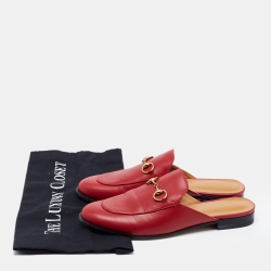 مملوكة مسبقًا Gucci Red Leather Princetown Horsebit Flat Mules Size 38