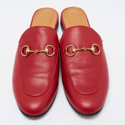 مملوكة مسبقًا Gucci Red Leather Princetown Horsebit Flat Mules Size 38