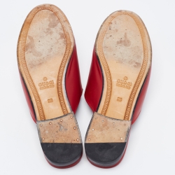 مملوكة مسبقًا Gucci Red Leather Princetown Horsebit Flat Mules Size 38