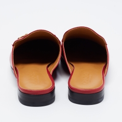 مملوكة مسبقًا Gucci Red Leather Princetown Horsebit Flat Mules Size 38