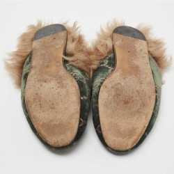 Pre Owned Gucci Green Velvet and Fur CC Princetown Horsebit Flat Mules Size 40