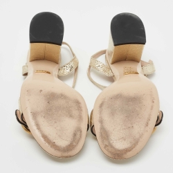 Gucci Metallic Gold Leather GG Marmont Ankle Strap Sandals Size 36.5