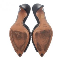 Pre Owned صندل غوتشي جلد أسود مقدمة مدببة سلايدز مقاس 38