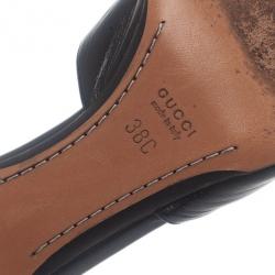 Pre Owned صندل غوتشي جلد أسود مقدمة مدببة سلايدز مقاس 38