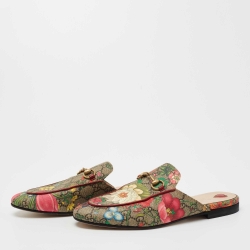 Pre Owned Gucci Multicolor GG Floral Print Canvas Princetown Horsebit Flat Mules Size 38