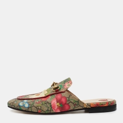 Pre Owned Gucci Multicolor GG Floral Print Canvas Princetown Horsebit Flat Mules Size 38