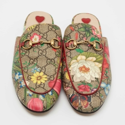 Pre Owned Gucci Multicolor GG Floral Print Canvas Princetown Horsebit Flat Mules Size 38
