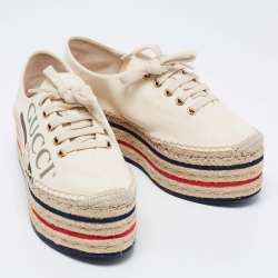مملوكة مسبقًا Gucci  Beige Canvas Printed Platform Espadrille Sneakers Size 37