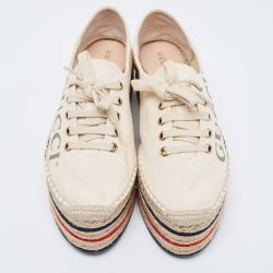 مملوكة مسبقًا Gucci  Beige Canvas Printed Platform Espadrille Sneakers Size 37