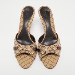 مملوكة مسبقًا Gucci Beige Canvas Hollywood Slide Sandals Size 40.5
