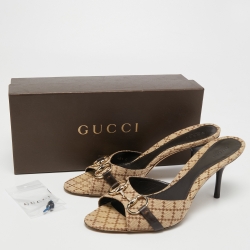 مملوكة مسبقًا Gucci Beige Canvas Hollywood Slide Sandals Size 40.5
